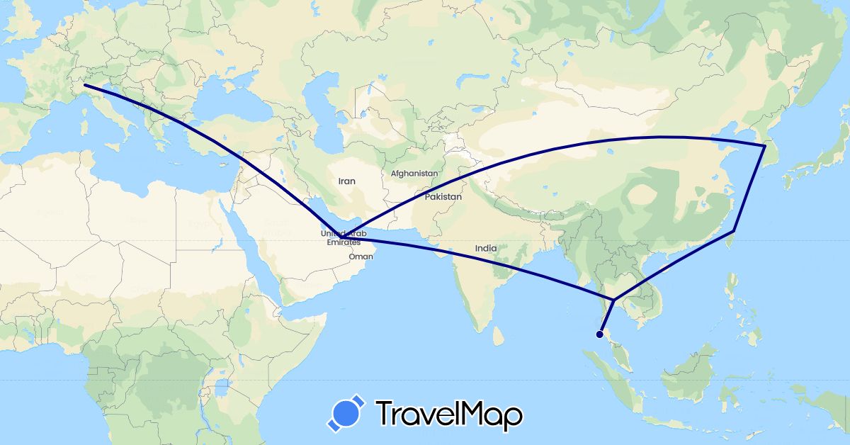 TravelMap itinerary: driving in United Arab Emirates, Italy, South Korea, Thailand, Taiwan (Asia, Europe)